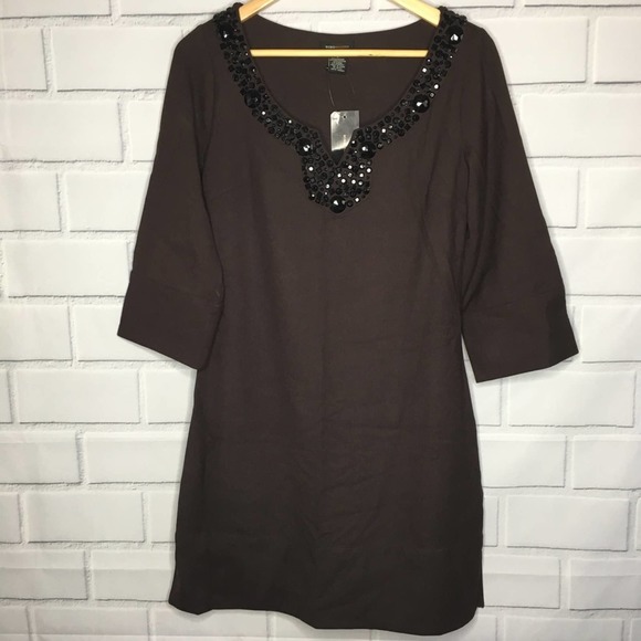 BCBG MaxAzria Cocoa/Black Jeweled Dress New with tags! Style#BC30413 Size Small - Picture 2 of 8